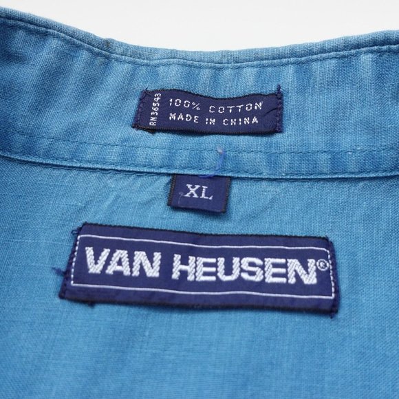 Van Heusen Shirt Mens Size X Large Blue Cotton Button Chest Pockets Casual Adult - Picture 2 of 10